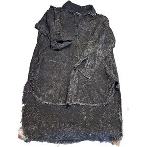 Thrill Jeans Acid Wash Corduroy Button-Up Shirt Dress L Distressed